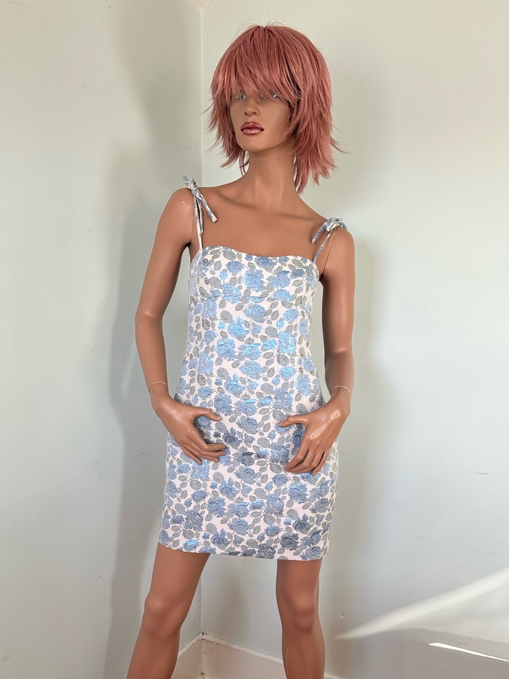 NWOT Handmade Floral Metallic Brocade Mini Dress.
